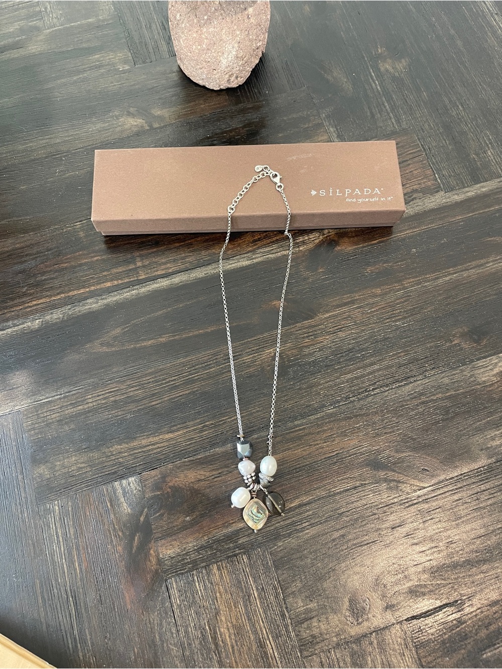 Silpada Silver Necklace with White Pearls and Mixed Charms